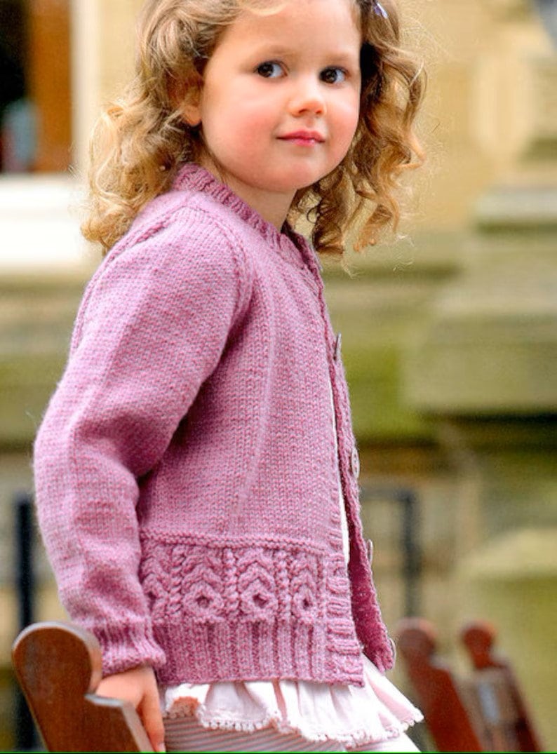 Girls Cardigan with Cable Border ~ 20 - 30'' (3 - 12 yrs) DK Wool 8ply Light Worsted Knitting Pattern