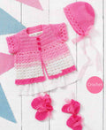 Baby Crochet Sleeveless Cardigan- Bonnet-Slippers Mitts - DK 8 Ply Light Worsted yarn  16 - 20" Birth -2 years Crochet Pattern- Download PDF