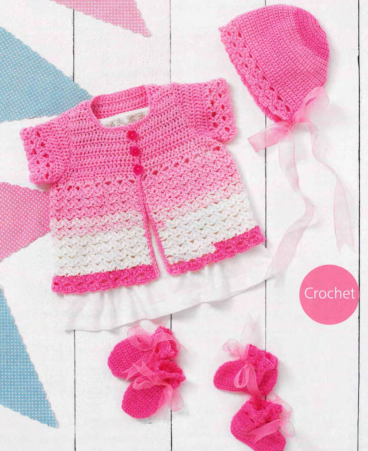 Baby Crochet Sleeveless Cardigan- Bonnet-Slippers Mitts - DK 8 Ply Light Worsted yarn  16 - 20" Birth -2 years Crochet Pattern- Download PDF