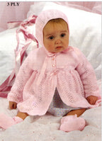 Baby Girl Matinee Jacket Bonnet Booties Set in 3 ply yarn- fits 16" - 20" PDF Vintage Knitting Pattern PDF Download