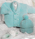 Baby Boy or Girl, double breast Jacket- shawl collar & Bobble hat, 16 - 22 inch chest- DK -8 ply wool- Knitting pattern download PDF