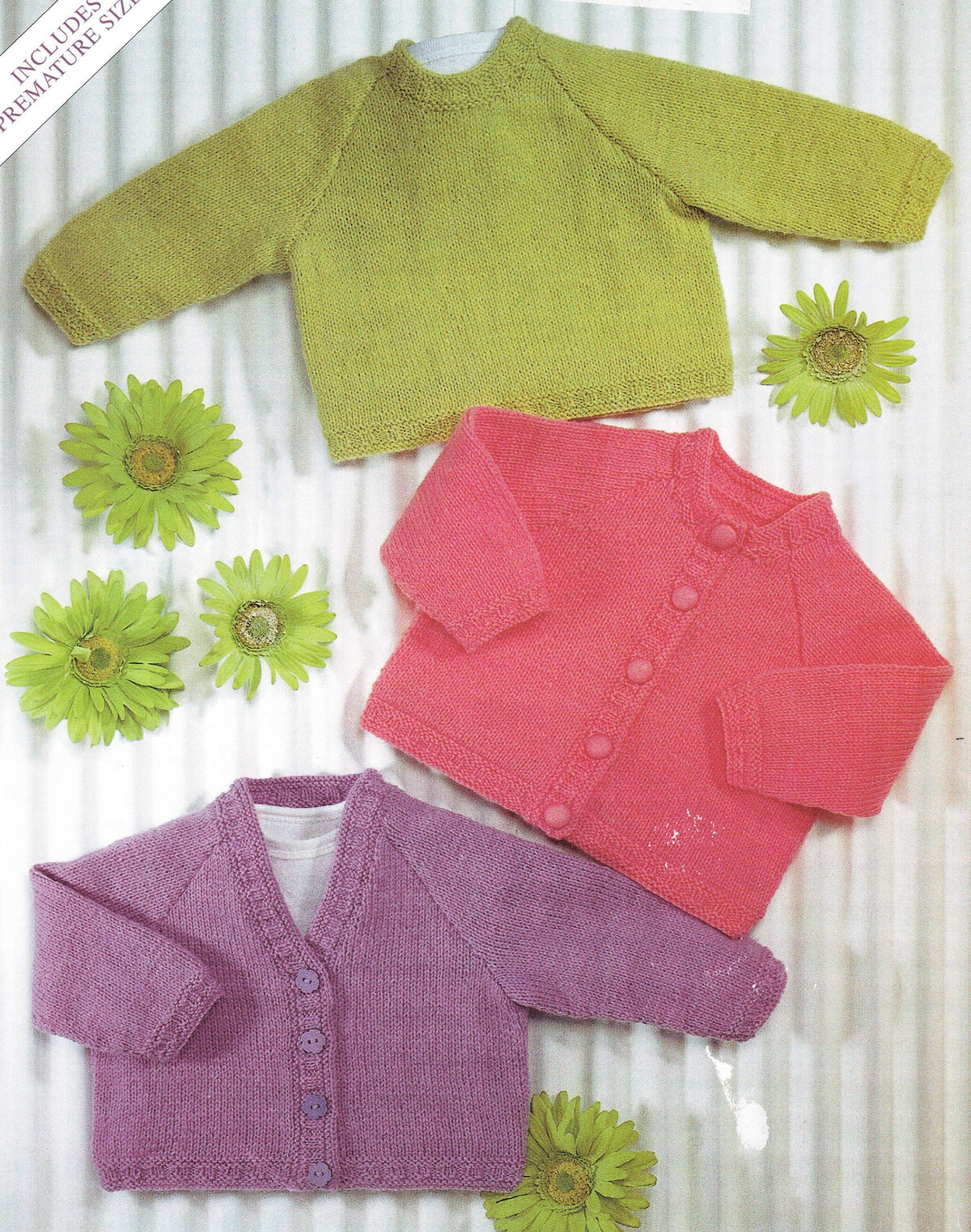 Easy Beginners Baby Cardigans & Sweater  3 styles in 4 Ply Fingering 12" - 22" Premature small baby Knitting Pattern pdf Digital Download