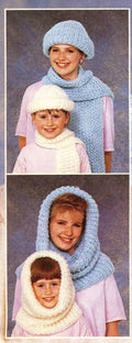 Easy Beginners winter Hat's Scarf & Cowl hood Knitting Pattern in Brushed Chunky-Bulky yarn- Girls- Womans sizes - Download PDF