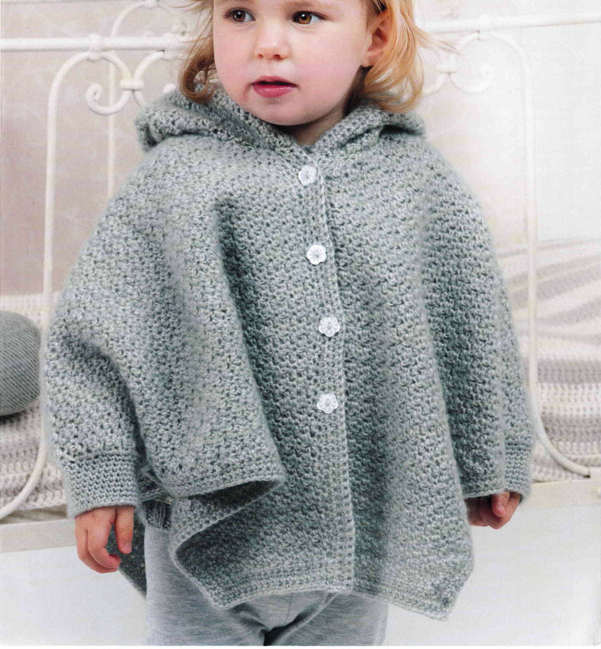 Baby Crochet Hooded Cape-Jacket with sleeves -  Button Front - DK 8 Ply Light Worsted yarn  14 - 24" Birth -Crochet Pattern- Download PDF