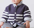Easy Knit Baby Stripe Round Neck Garter Stitch Jacket- Cardigan  - Sizes age 1 - 24 Months-  Knitting pattern pdf instant download