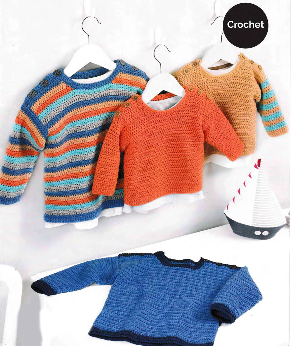 Baby Crochet Round Neck Sweaters-Jumpers, button neck fastening- 16"-22" ( Birth-3 years) DK 8ply Crochet Pattern- Download PDF- Boy Girl