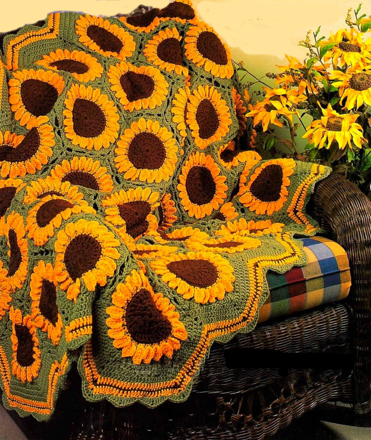 Crochet Sunflowers Afghan, Throw, Field of Sunflowers Crochet Pattern Aran 10 ply Download PDF