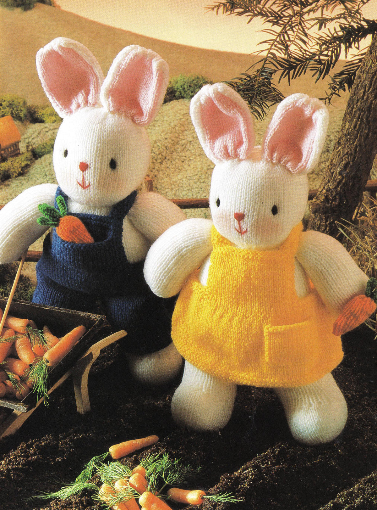 Boy and girl Bunny soft toy knitting pattern. Roughly 14.5" (37cm) tall including ears. Double Knitting.  DK 8 PLY Yarn