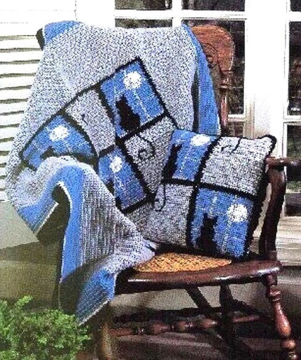 Crochet Cat in the Window Afghan Blanket Throw & Pillow Moonlight Silhouette Cushion ~ Pattern Aran Worsted 10 Ply PDF Instant download