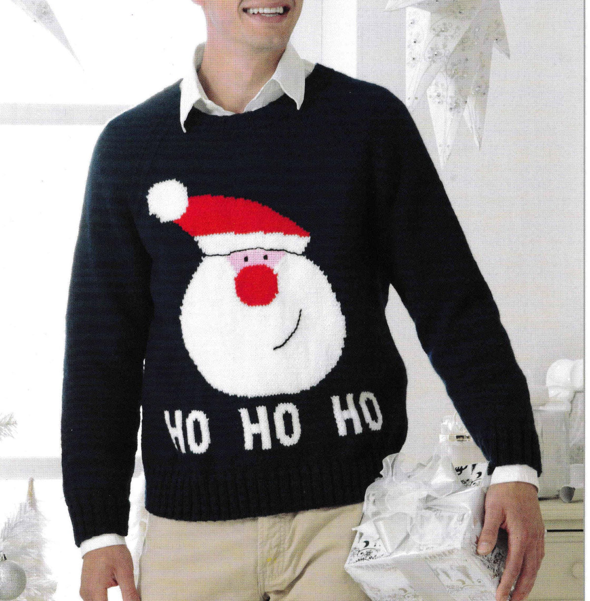 Man's Ho Ho Ho - Christmas- Festive sweater- Jumper-  DK/8 ply- chest 28-48 Inch chest Instant download Knitting Pattern PDF- Bottom Up