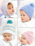 Baby Boy Girl Hats 4 Styles in DK - 8 ply Light worsted, bonnet, pull on hat, Tassel hat, Birth -2 years Knitting pattern Download PDF