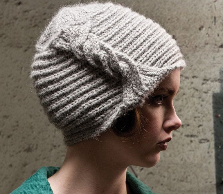 Woman's Unusual  Chunky Knit rib & Cable Hat Knitting Pattern Download PDF- Chunky Bulky yarn to fit 21.5 - 23" head