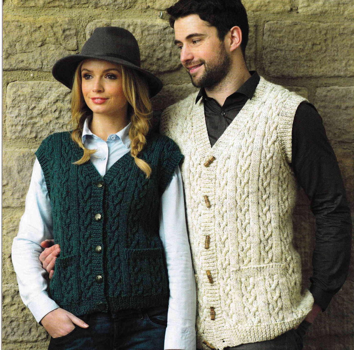 Woman's Man's Cable Waistcoats-V neck- with pockets Aran- 10 Ply worsted yarn - 32 - 42 Chest  Knitting Pattern PDF Instant download