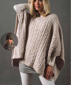Womans Cable Poncho - Snood & Hat- Aran 10 ply worsted yarn - fits 32--48" chest -Knitting Pattern PDF Instant download