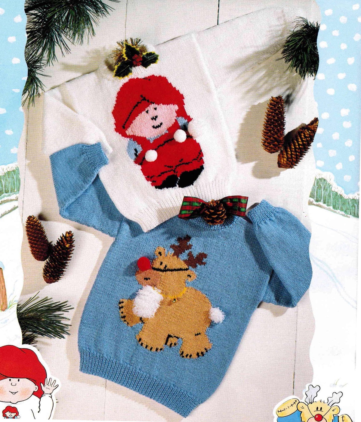 Christmas Jumpers 2 styles - Santa & Reindeer Knitting Pattern -DK 8ply (Light Worsted weight) Download PDF -20 -38-  Childs- Adults sizes