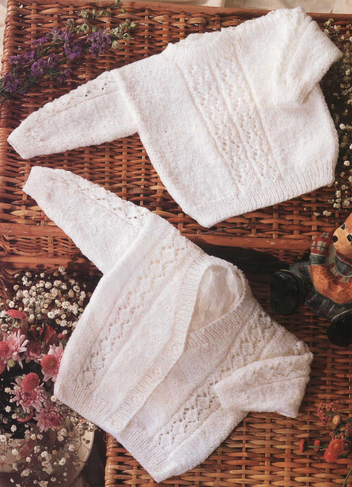 Baby Girl- Boy  Lace Panel V Neck cardigan & Sweater-16" - 22" chest - DK 8ply- light worsted yarn - PDF  download Knitting Pattern Vintage