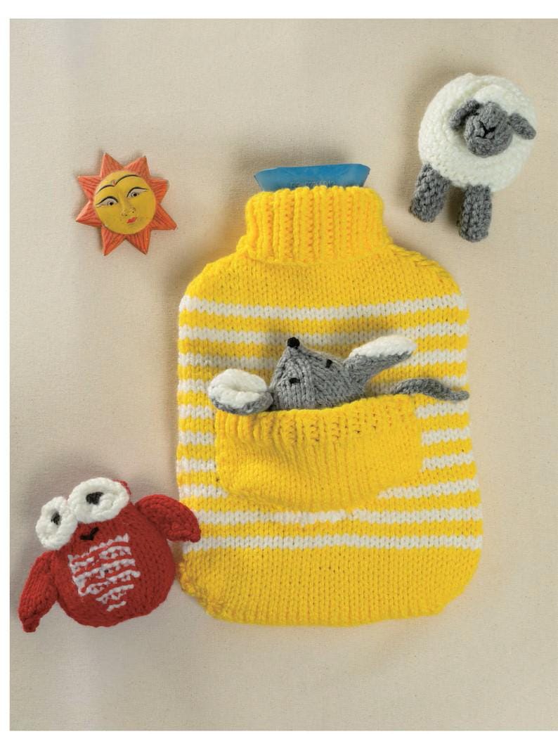 Easy Chunky Hot Water Bottle Covers Fits All Sizes with Toy Mouse Owl and Sheep ~ Knitting Pattern PDF Instant download