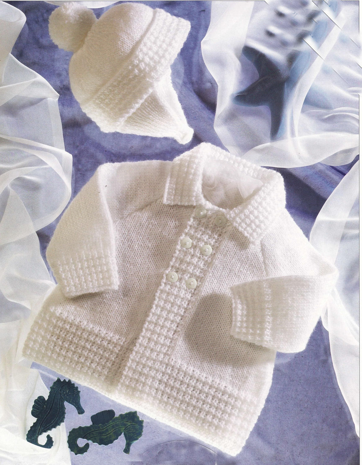 Easy Early Baby-Jacket & Hat Knitting Pattern, Raglan jacket with collar and bobble hat- 4ply- 12" - 20 " chest. Download PDF