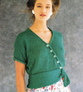 Womens Asymmetric Front Short sleeve sweater-Mock tie- button front 32" - 40" ~ 5 Ply Sport yarn needed- Knitting Pattern PDF download