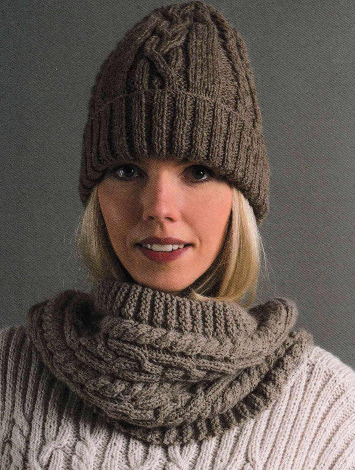 Womans Cable Poncho - Snood & Hat- Aran 10 ply worsted yarn - fits 32--48" chest -Knitting Pattern PDF Instant download