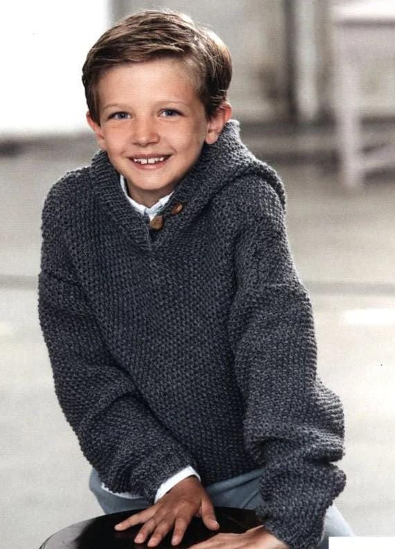 Child's Easy Moss Stitch (Seed stitch) Hooded Jacket - Drop sleeves - Knitting Pattern -Aran (Worsted weight)  Download PDF -Fits 116-146 cm