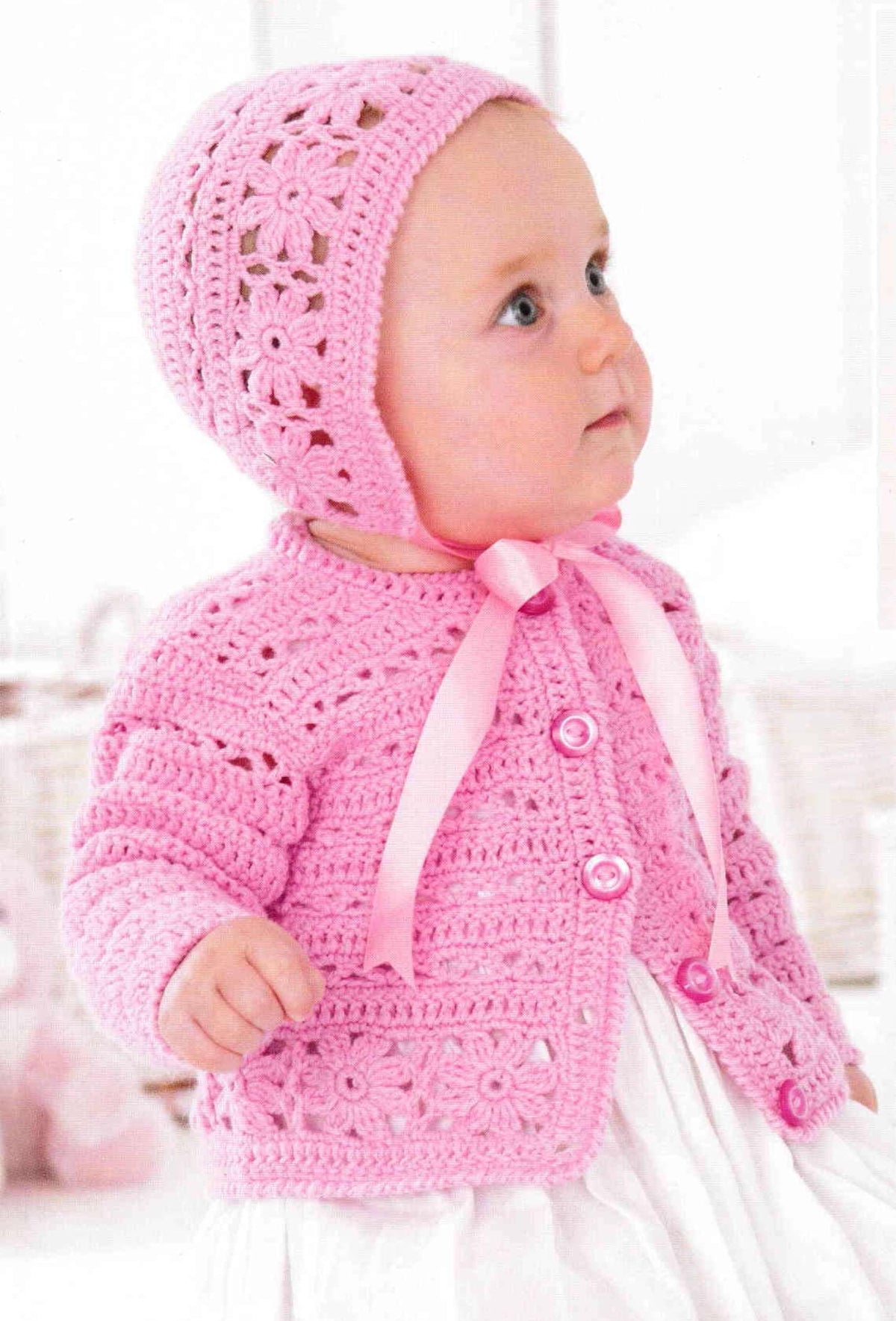 Girls Long sleeved Crochet Cardigan pattern and Hat in 4ply Fingering 16~ 26" ( Birth- 7 yrs) Crochet pattern download PDF