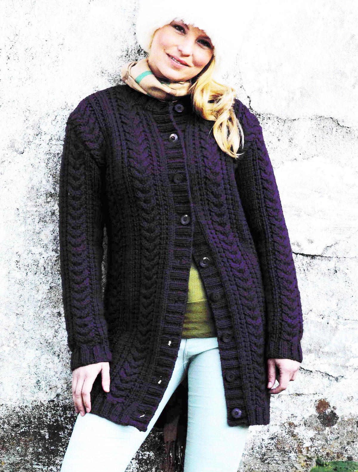 Woman's Long Line Cable Jacket- Long Cardigan- Chunky-12 Ply Bulky Cardigan ~ Quick Knit- fits 32 - 42"