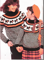 Woman's Child's Scottie Dog Yoked  dog tooth design sweater-Chest 24" up to 40" Aran  10Ply worsted yarn  Knitting pattern Download PDF