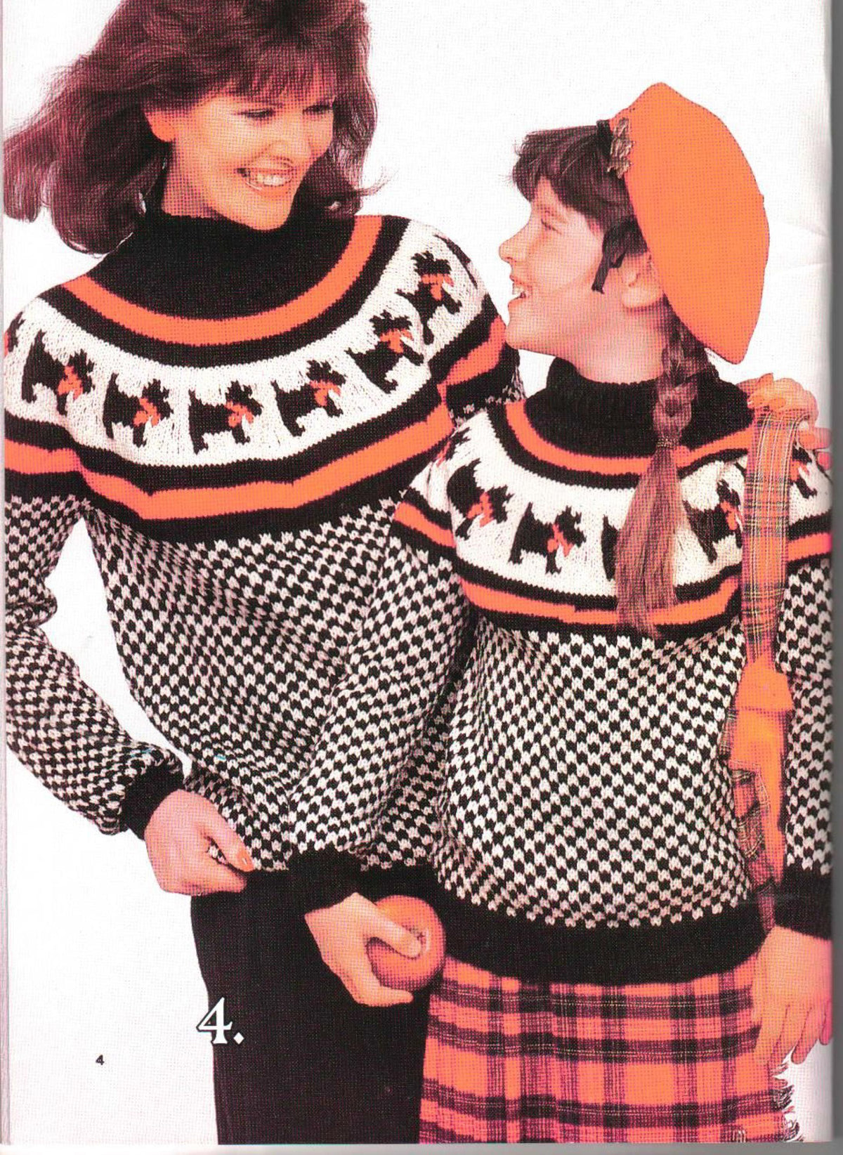 Woman's Child's Scottie Dog Yoked  dog tooth design sweater-Chest 24" up to 40" Aran  10Ply worsted yarn  Knitting pattern Download PDF