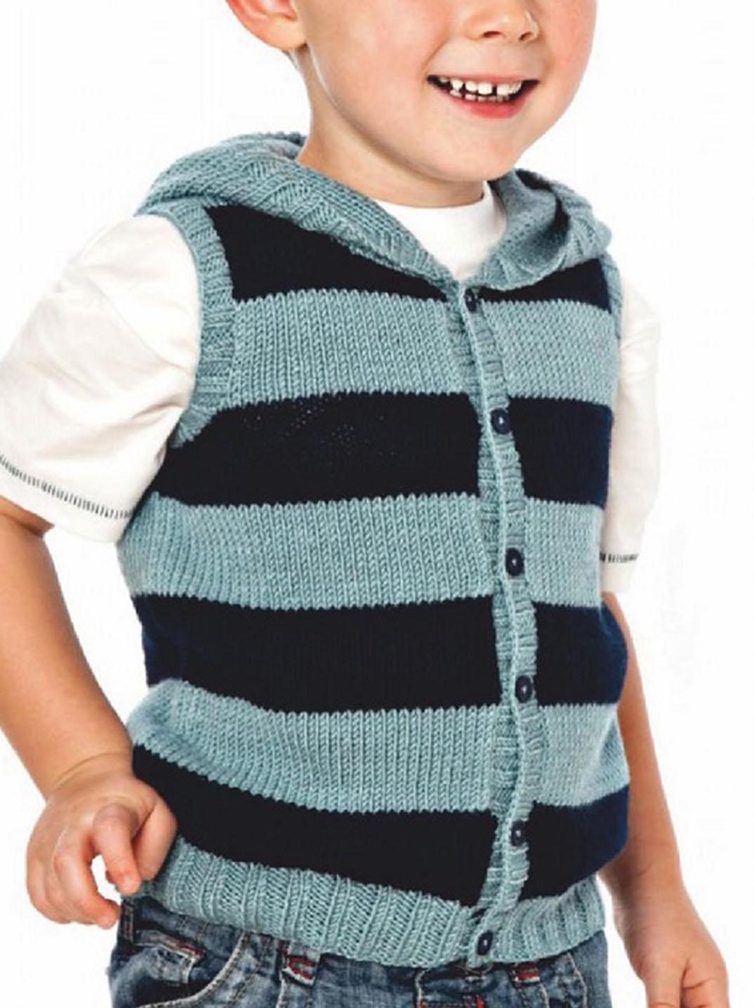 Boys easy Knit stripe Hooded Gilet, sleeveless cardigan in DK -8Ply yarn- Knitting Pattern pdf Digital Download Fits- 2 yrs- 7 years