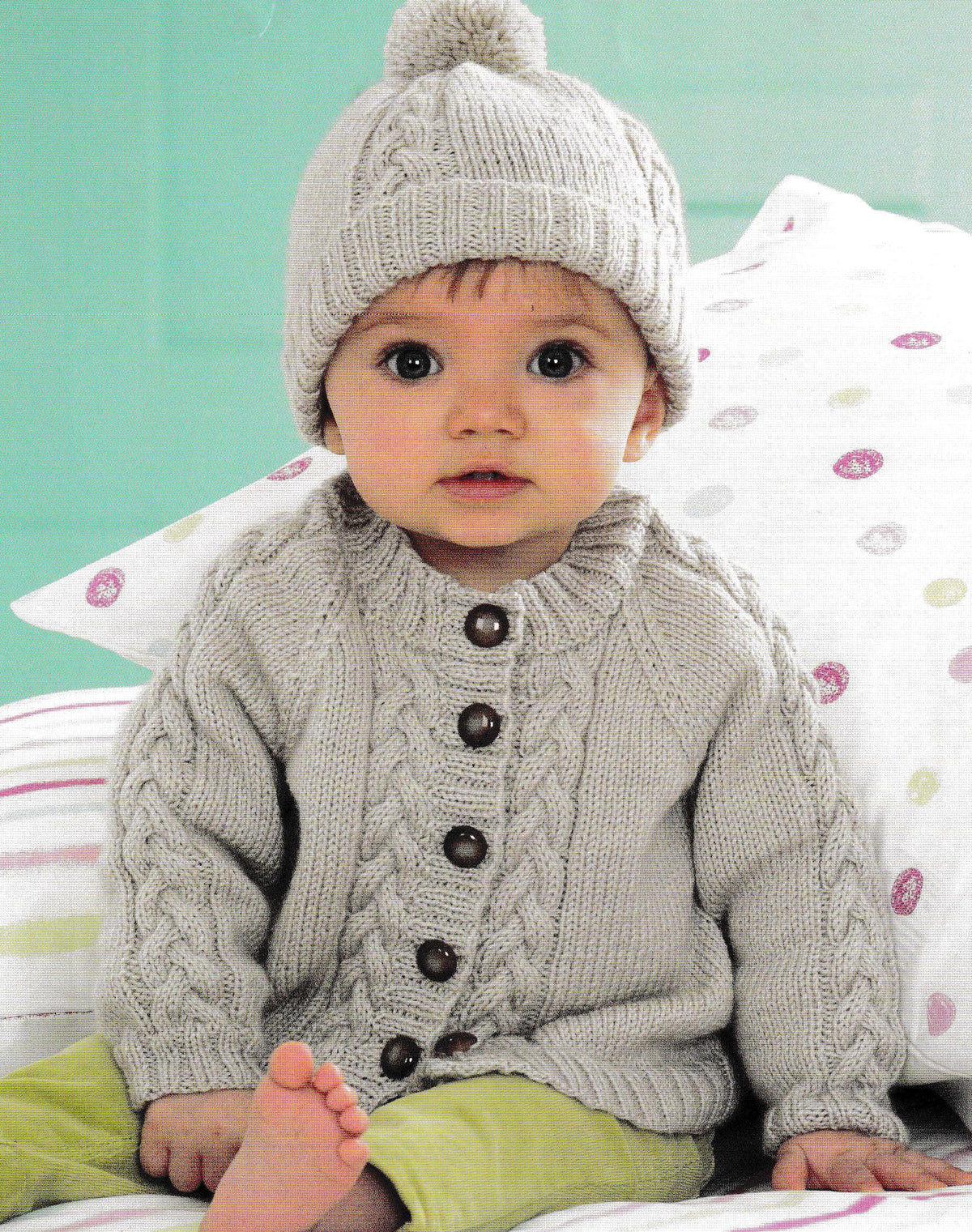 Child's Cable Cardigan-Jacket & Bobble hat -Knitting Pattern 4Ply (fingering weight) Download PDF - Premature 12 - 20" chest