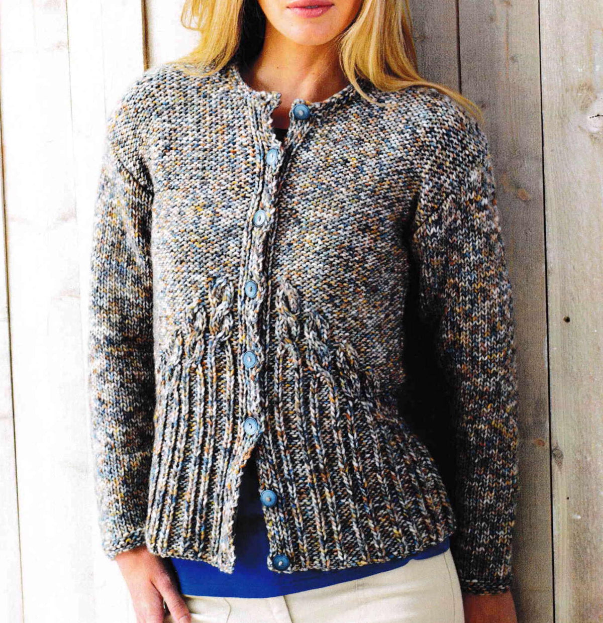 Woman's Rib- Cable &Cable Long sleeved Round neck cardigan in Chunky Bulky Yarn- fits 32" -54" larger sizes Knitting pattern Download PDF