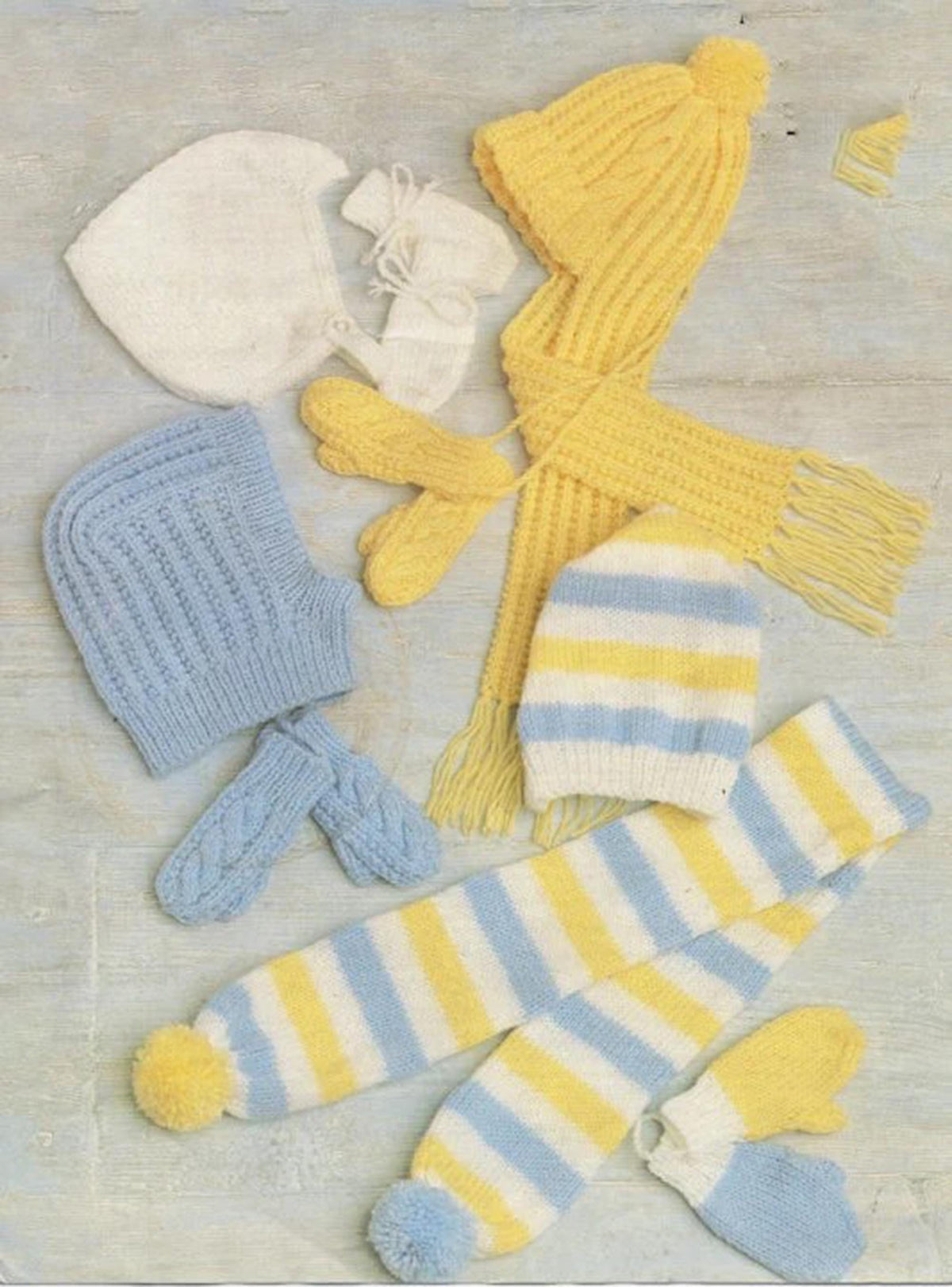 Baby Hats  Scarfs Mitts in  DK 8 ply- 3 styles, boy or girl - Prem to 18 Mths ~Light Worsted yarn- Knitting Pattern PDF Instant download
