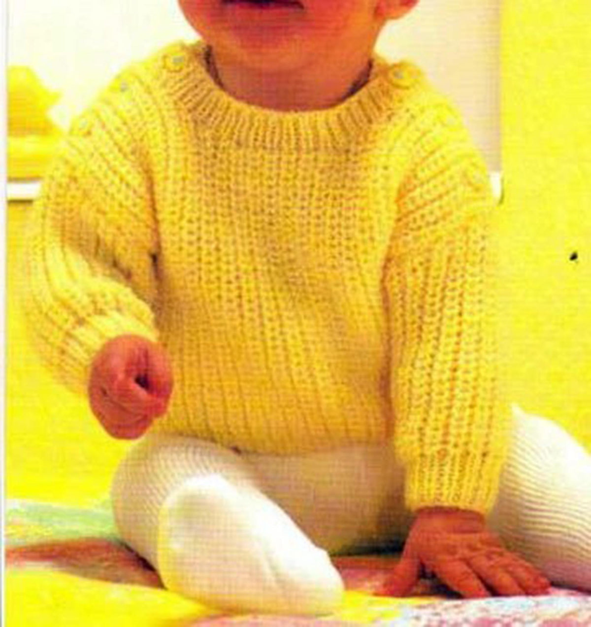 Baby Easy Fishermans Rib Round neck- button shoulder sweater- DK- 8Ply 17"-19" (6 - 18 Mths