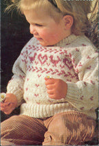 Baby round neck hearts sweater Button Back - DK 8 Ply Light worsted wool-  Fits Chest 22" - 20", Knitting pattern download PDF