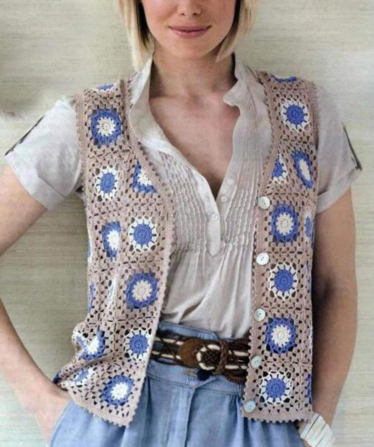 Ladies Crochet granny squares, sleeveless waistcoat- Jacket- 36- 48" Bust - Crochet Pattern