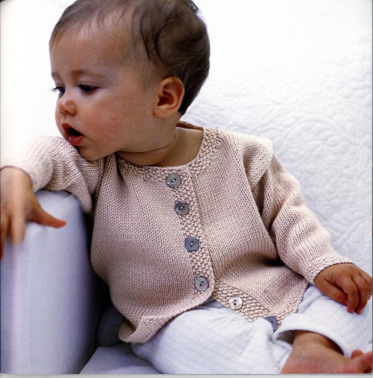 Boy's Girl's Baby Jacket Cardigan- Moss stitch bands Sport - 5 ply Ply- 19" - 27" ( 0-36 months)