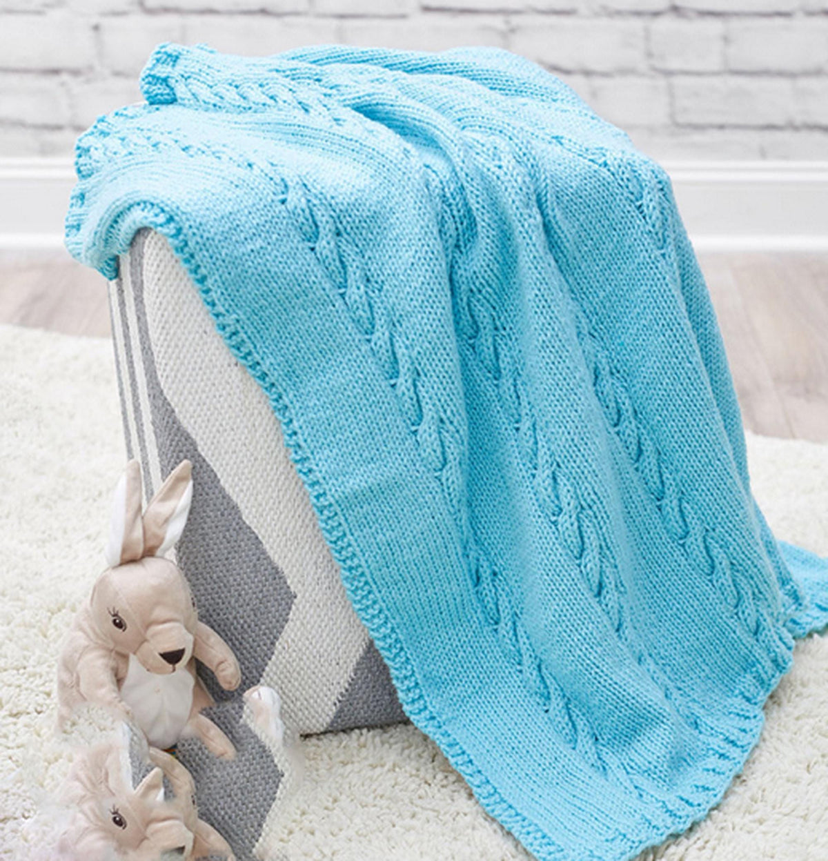Blanket with garter stitch border & Cable pattern- Knitted in Aran 10 ply Worsted yarn- 37 x 37 " Knitting pattern Download PDF