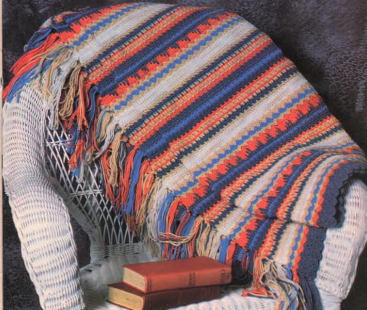 Crochet Indian Stripes Fringed Blanket- Afghan Sport 4 Ply Fingering wool Download PDF Crochet Pattern- Vintage
