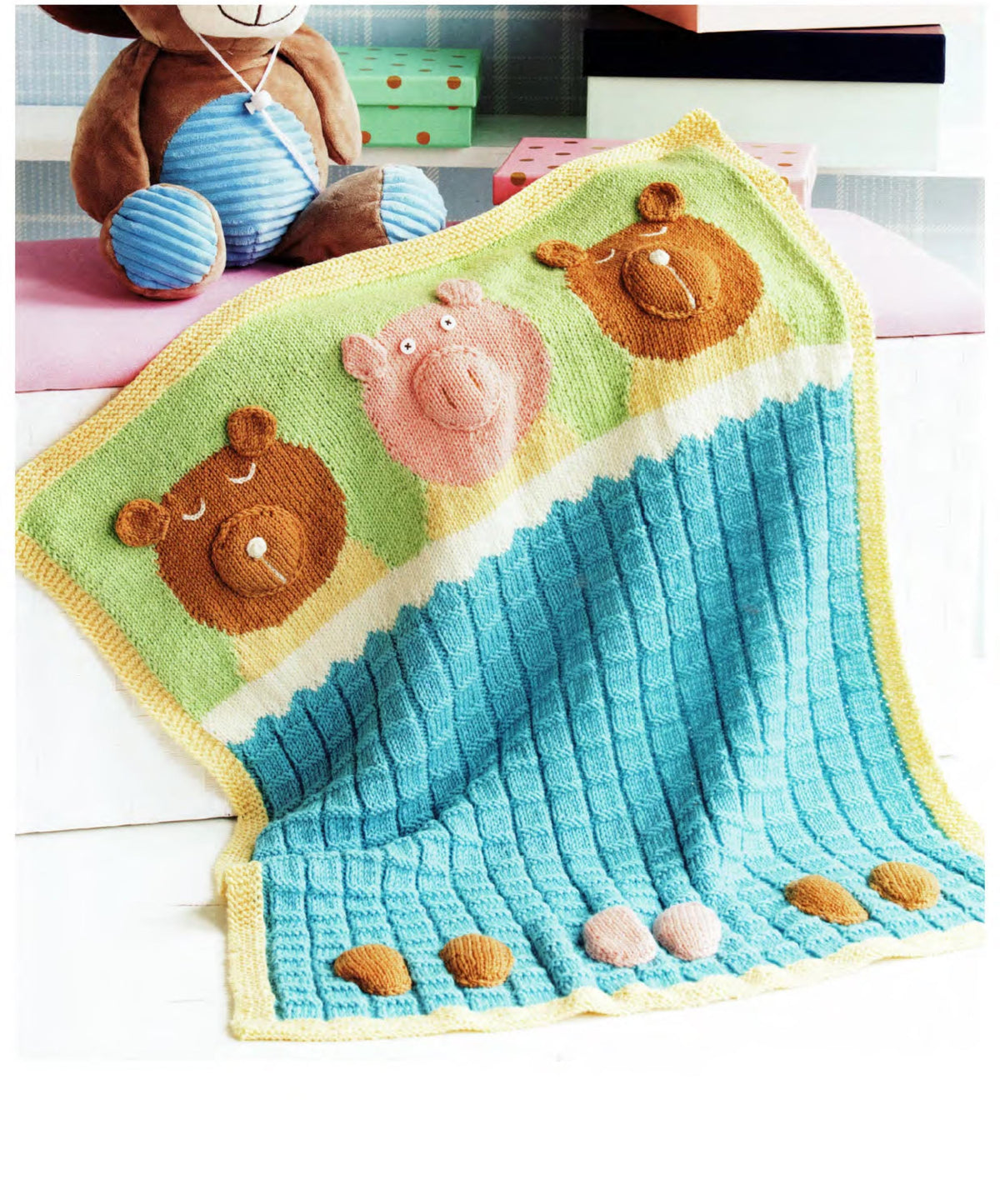 Novelty Farmyard Blanket/ Throw Knitted  In DK-8ply Light worsted wool -knitting Pattern Download pdf finished size 25x 32 " Cot-Pram cover