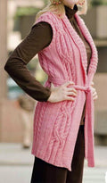 Womens Aran Cable sleeveless Cardigan Coat Jacket -Shawl Collar with Belt-38" - 50" Worsted Aran 10ply Yarn Knitting Pattern  PDF Download
