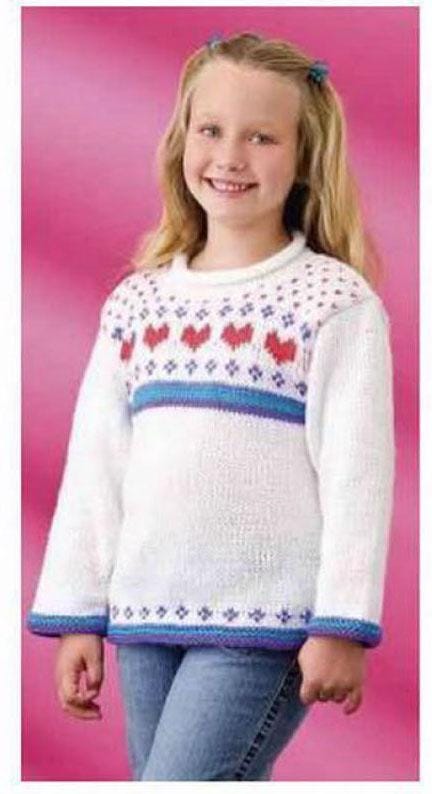 Girl's Heart Sweater-Tassel Scarf & Pom pom Hat - chest 27.5" - 33.5" ( 4-10 yrs) Aran 10ply Worsted wool- Knitting pattern Download PDF