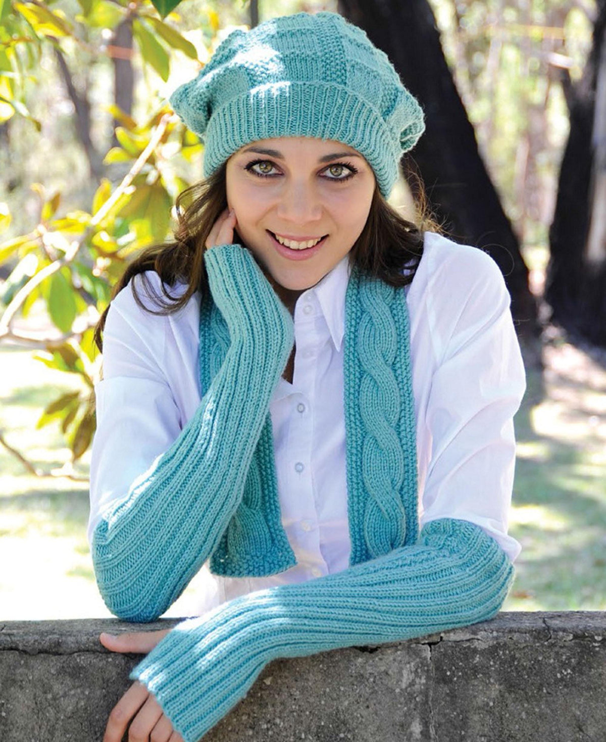 Easy Womens ~ Beanie-  Ribbed Wrist warmers &  Cable Scarf in DK - 8ply Light worsted Yarn- Knitting Pattern PDF download