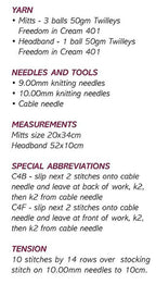 Woman's Super Chunky Headband & Fingerless Mitts- Super Chunky- Super Bulky 14 ply wool needed- Knitting pattern download PDF