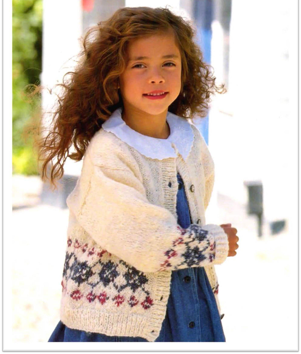 Girls Easy fair isle border Round Neck cardigan- Knitting pattern- DK Wool-8 ply- Light worsted -chest 20-34" Download PDF
