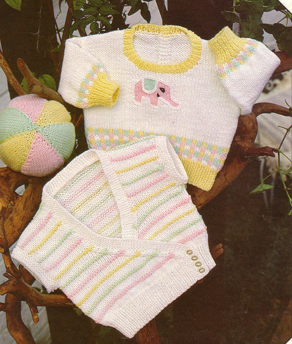 Baby Elephant Sweater & cross over sleeveless cardigan in DK (8PLY) Yarn Fits  ( 16" - 20") - Knitting pattern  Download PDF- Unisex