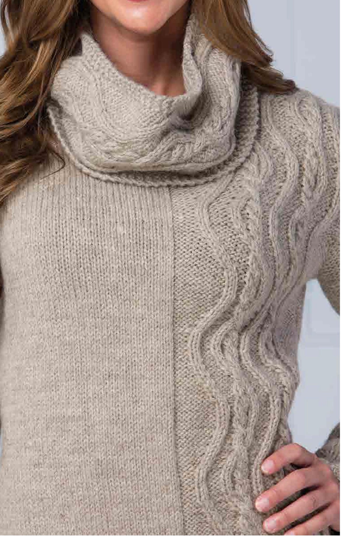 Woman's Asymmetrical Cable sweater & Matching Cowl- Round neck 35" -51.5" chest in  Aran 10 Ply worsted yarn- Knitting pattern PDF