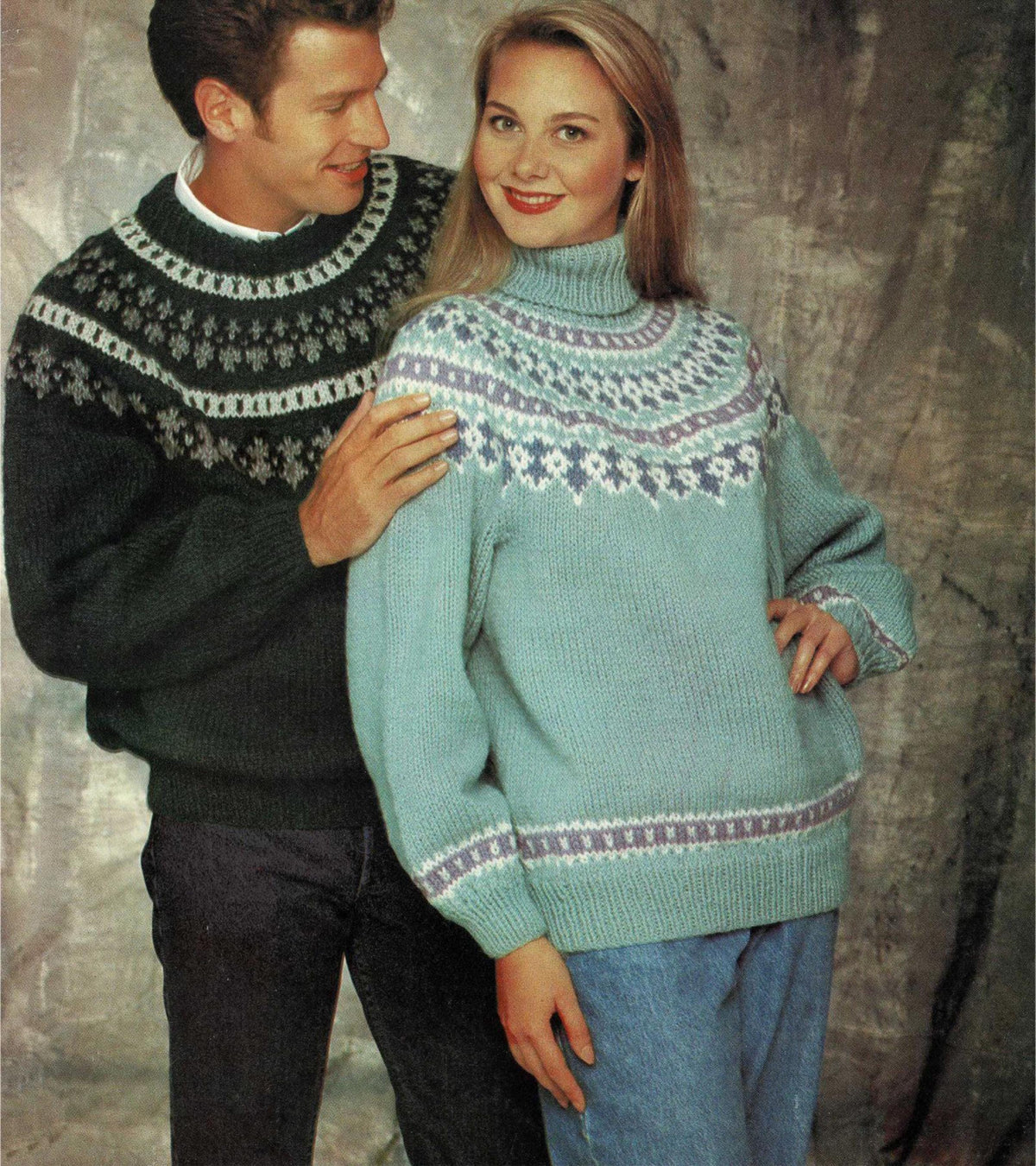 Fair Isle Yoked Chunky sweaters Mans woman's round neck turtle neck jumpers Knitting Pattern Download PDF  30"- 44" Lopi Icelandic style