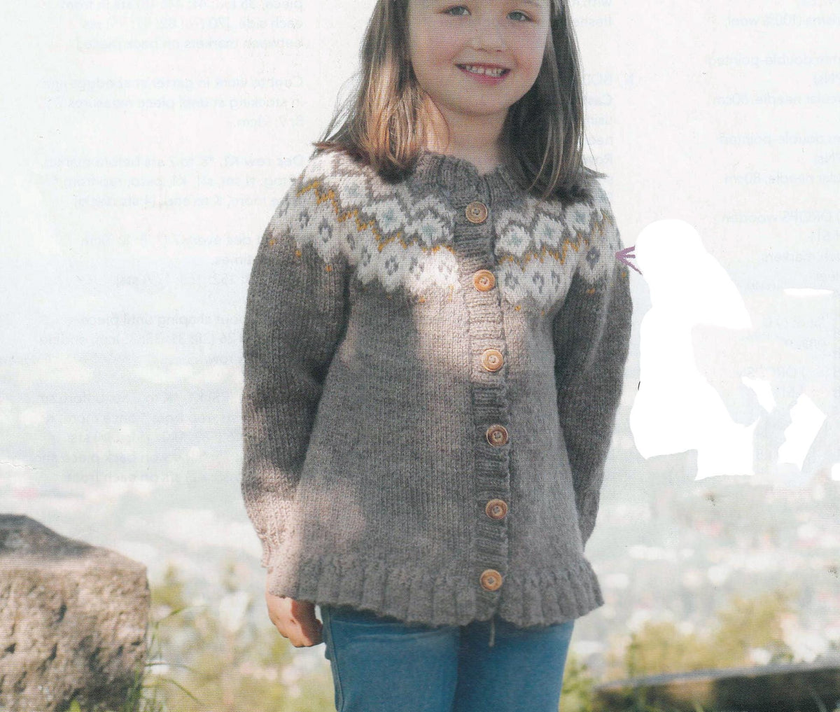 Girls Yoked Fair Isle, Cardigan- Peplum Hem - DK 8ply Light worsted- Knitting Pattern - chest 22-30" ( age 3-12 yes) Download PDF