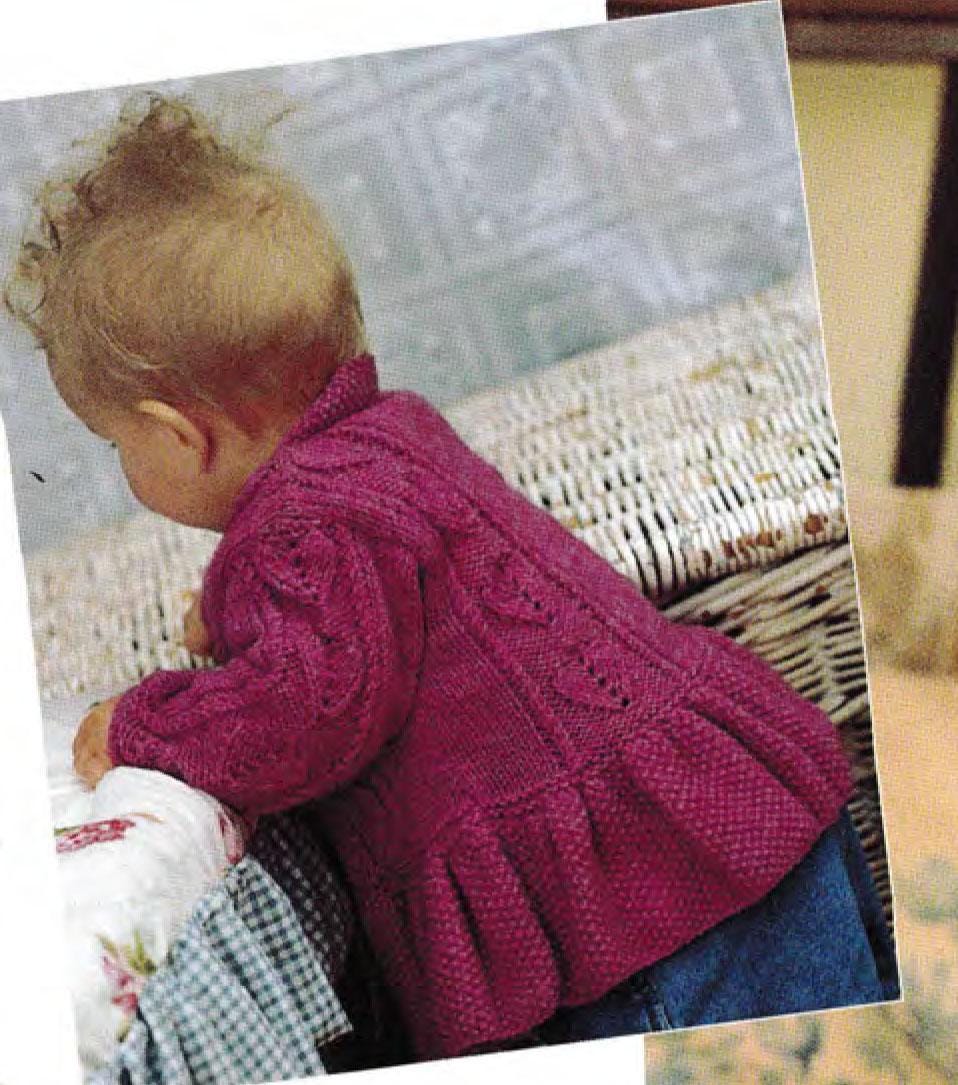 Childs V neck Cardigan with collar- Leaf Cable Pattern frilled border- DK 8ply Light worsted- 16"-6 years- Knitting Pattern download PDF